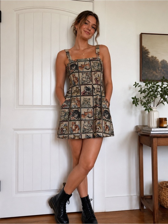 Cider Dresses & Skirts - Cider Beige Cat-Panel Mini Dress